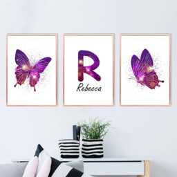 Personalised Purple Butterfly Wall Art Prints Sparkling Girl's Room Decor - thumbnail 3