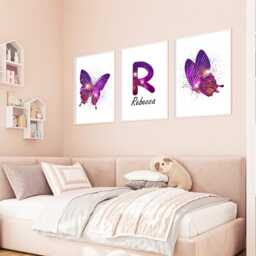 Personalised Purple Butterfly Wall Art Prints Sparkling Girl's Room Decor - thumbnail 2