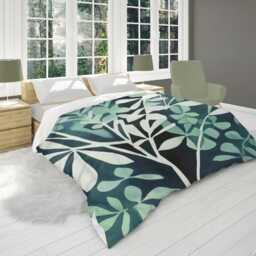 Modern Tree Print Coastal Comforter, Blue Green Teal Nature Eclectic Bedding Gift For Scandinavian Or Biophilic Bedroom D??cor #044 - thumbnail 2