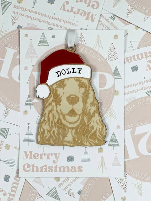 Personalised Pet Christmas Bauble/Ornament With Name - Dog Cocker Spaniel 010 - Tree Hanging Bauble Decoration - image 1