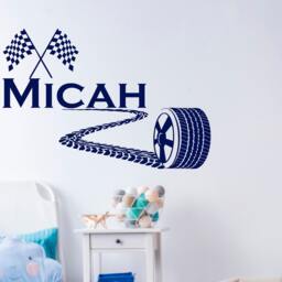 Checkered Flags Wall Decals - Vinyl Stickers Personalized Name Nursery Decor Boy Decal Racing Car Race Children's Art Sm195 - thumbnail 2
