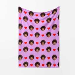 Face Cut Out With Hearts Personalised Blanket One Upload & Background Colour Cute Pattern Throw Gift For Kids Teens Adults Home Decor - thumbnail 3