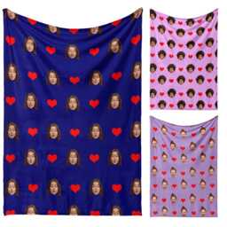 Face Cut Out With Hearts Personalised Blanket One Upload & Background Colour Cute Pattern Throw Gift For Kids Teens Adults Home Decor - thumbnail 1