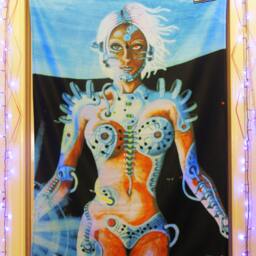 Biomechanoid Uv Black Light Fluorescent Glow Psychedelic Art Backdrop Tapestry Wall Hanging Home Club Trance Party Festival Deco Dark Robot - thumbnail 2