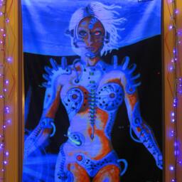 Biomechanoid Uv Black Light Fluorescent Glow Psychedelic Art Backdrop Tapestry Wall Hanging Home Club Trance Party Festival Deco Dark Robot - thumbnail 3