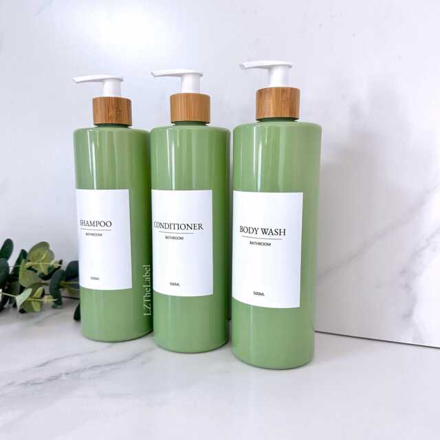 Personalised White Label Sage Green Tubular 500Ml Plastic Bottle With Choice Of Pump/Reusable, Refillable Bathroom, Shampoo, Conditioner - image 1