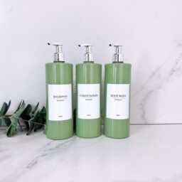 Personalised White Label Sage Green Tubular 500Ml Plastic Bottle With Choice Of Pump/Reusable, Refillable Bathroom, Shampoo, Conditioner - thumbnail 3