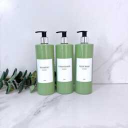 Personalised White Label Sage Green Tubular 500Ml Plastic Bottle With Choice Of Pump/Reusable, Refillable Bathroom, Shampoo, Conditioner - thumbnail 4