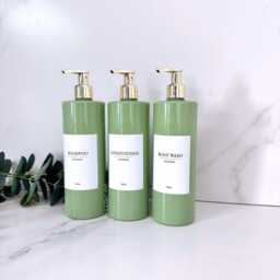 Personalised White Label Sage Green Tubular 500Ml Plastic Bottle With Choice Of Pump/Reusable, Refillable Bathroom, Shampoo, Conditioner - thumbnail 2