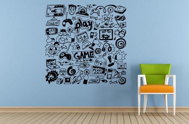 Play Game Video Games Button Over Controller Joystick Consul Room Brain Mind Wall Vinyl Mural Art Decor Decal Sticker L1641 - image 1