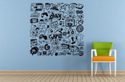 Play Game Video Games Button Over Controller Joystick Consul Room Brain Mind Wall Vinyl Mural Art Decor Decal Sticker L1641 - thumbnail 1