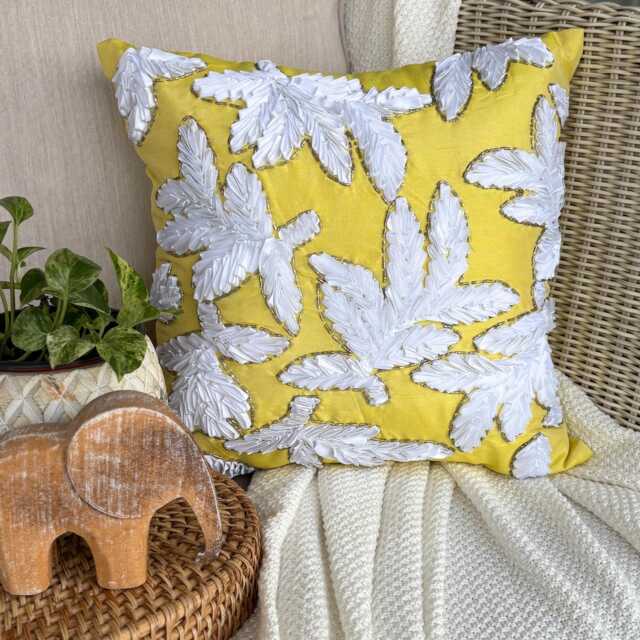 "Yellow Ribbon Embroidered Decorative Pillow Sham, 24""x24""/26""x26" - image 1