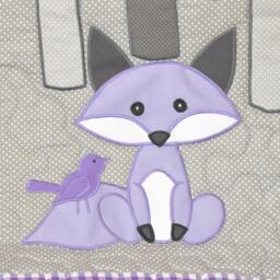 Woodland Blanket, Birch Tree Crib Quilt, Personalized Fox Bedding, Baby Gray & Purple - thumbnail 3