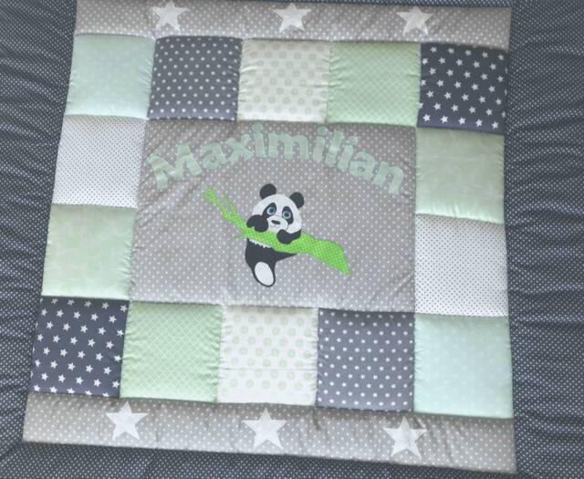 Baby Blanket, Quilt, Patchwork Playmat, Children's Blanket Panda - Available Immediately