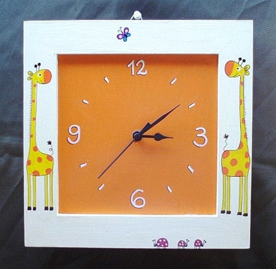 Cream & Orange Wall Clock With Giraffes Painting - image 1