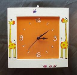Cream & Orange Wall Clock With Giraffes Painting - thumbnail 3
