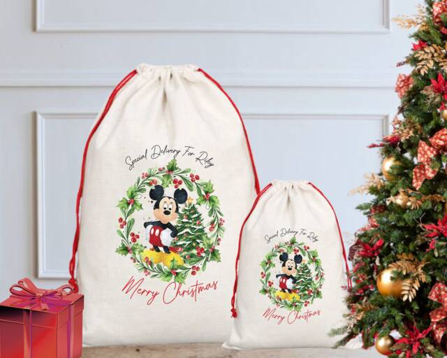 Personalised Mickey Sack, Christmas Sack/stocking, Santa Birthday Easter Toy Eve, First Gift - image 1