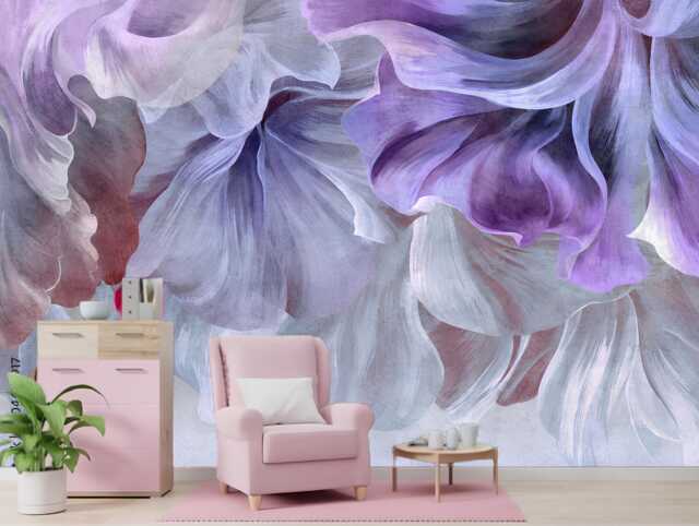 Abstract Floral Wall Mural Purple Lavender Flowers Wallpaper - image 1