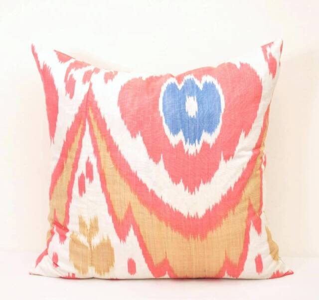 Handmade 20x20 Pink Ikat Pillow Cover, Silk Cotton Cushion - image 1