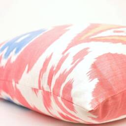 Handmade 20x20 Pink Ikat Pillow Cover, Silk Cotton Cushion - thumbnail 2