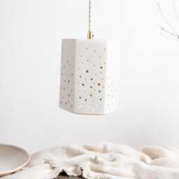 starry Night Porcelain Pendant Light Handmade Modern Hexagon Ceramic Lantern - thumbnail 2