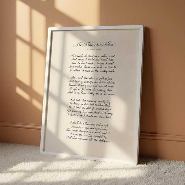 The Road Not Taken - Robert Frost Poem Print Inspirational Poetry Wall Art Literary Typography Graduation Gift - image 1