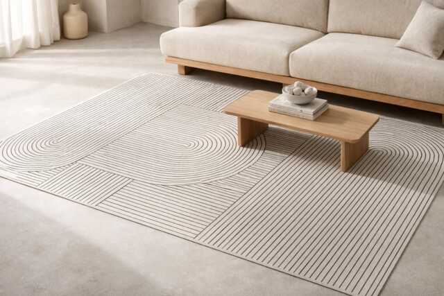 Minimalist Black & Cream Vinyl Rug Nordic PVC Floor Runner - image 1