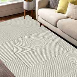 Minimalist Black & Cream Vinyl Rug Nordic PVC Floor Runner - thumbnail 4