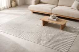 Minimalist Black & Cream Vinyl Rug Nordic PVC Floor Runner - thumbnail 1