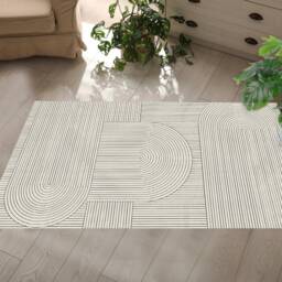 Minimalist Black & Cream Vinyl Rug Nordic PVC Floor Runner - thumbnail 3