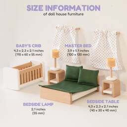 Dollhouse Bedroom Furniture Set, Miniature Crib, Bed, Tables - thumbnail 3