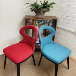 6 Original Italian Dining Chairs Newly Reupholstered in Tweed Multicoloured Fabric - thumbnail 3