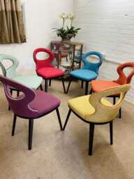 6 Original Italian Dining Chairs Newly Reupholstered in Tweed Multicoloured Fabric - thumbnail 1