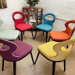 6 Original Italian Dining Chairs Newly Reupholstered in Tweed Multicoloured Fabric - thumbnail 2