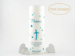 Baptismal Candle Cross For Boy & Girl 25 X 8 cm - Baptism With Saying Stars in Blue Modern Individually Personalized - thumbnail 1
