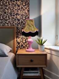 Traditional Leopard Print Scalloped Lampshade With Black Fringe, Handmade in UK - Animal Fabric Lamp Shades - thumbnail 1