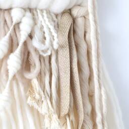 Neutral Woven Wall Hanging Boho Fiber Art With Brass Bee - thumbnail 3