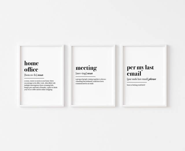 Home Office Set Of 3 Prints - Wall Art Work From Definition Print Funny Decor Email