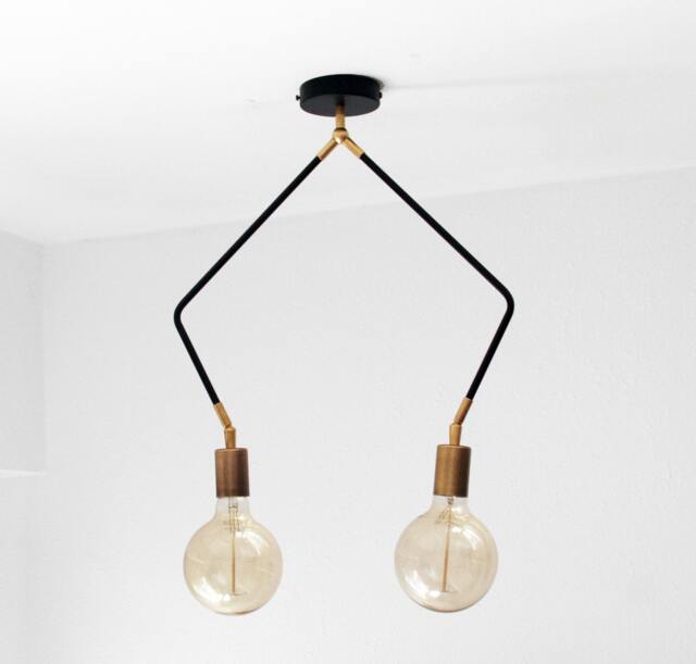 Uriel - Mid Century Modern Pendant Lamp Brass Accents, 2-Arm Design - image 1