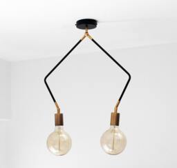 Uriel - Mid Century Modern Pendant Lamp Brass Accents, 2-Arm Design - thumbnail 1