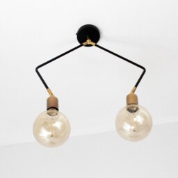 Uriel - Mid Century Modern Pendant Lamp Brass Accents, 2-Arm Design - thumbnail 2
