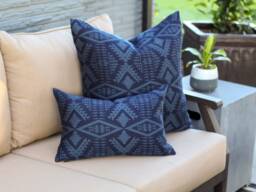 River Tonal Midnight Outdoor Pillow Cover, Navy Blue All Weather Dark Cover - Made To Order - thumbnail 1