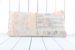 Vintage Turkish Kilim Lumbar Pillow Cover 12x24 Inch, Handmade - thumbnail 1