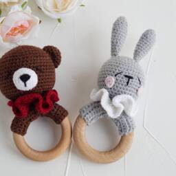Bunny Baby First Toy, New Mom Gift Package, Personalized For Boy, Woodland Shower Gift, Forest Animal Toy Newborn - thumbnail 4