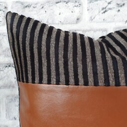 Ready To Ship /16x16''(42x42cm Terracotta Faux Leather & Stripped Chenille Fabric Pillow Cover -Home Decor /Housewarming Gift-1Qty - thumbnail 3