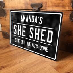 Personalised She Shed Metal Sign Garden Wall Door Decor Accessory Women's Vintage Retro Plaque, Waterproof, 200mm X 305mm