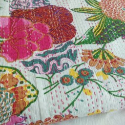 Indian Throw Floral Print Kantha Quilt Bedspread , Perfect Bed Matching For Your Bedroom - thumbnail 2