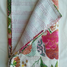 Indian Throw Floral Print Kantha Quilt Bedspread , Perfect Bed Matching For Your Bedroom - thumbnail 3