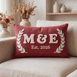 Personalized Family Name Punch Needle Pillow, Wedding Gift, Custom Embroidered Engagement, Housewarming Anniversary Decor - thumbnail 3
