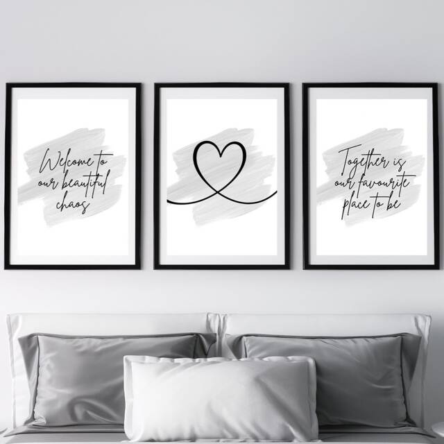 Set Of 3 Home Prints - Grey Together Is Our Favourite Place To Be Welcome Beautiful Chaos - image 1